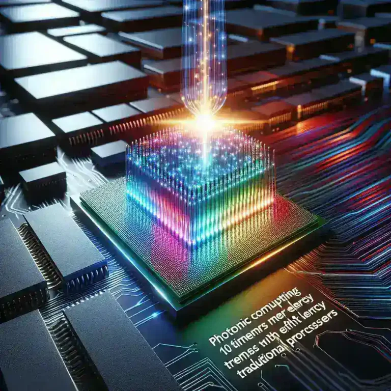 "Photonic computing startup team demonstrating innovative technology in laboratory setting, highlighting 10x energy efficiency compared to traditional processors"