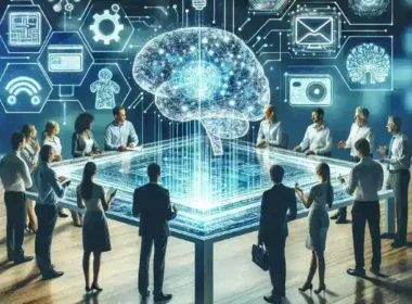 "Collaborative team meeting discussing AI-driven strategies to enhance partnerships in the payments industry, showcasing innovative technology solutions for future growth."