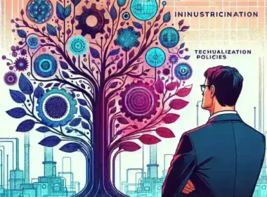 "Jensen Huang, CEO of Nvidia, speaking at a tech conference, emphasizing the impact of Trump's re-industrialization policies on technological growth and innovation"