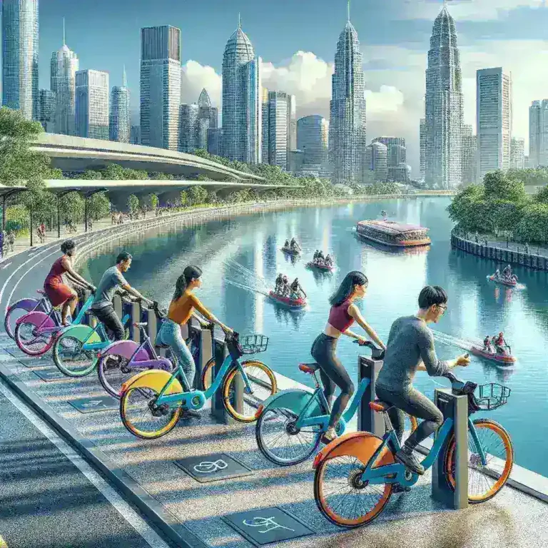 "City bike-share program bikes parked at a docking station, showcasing diverse bicycle designs promoting account portability across neighboring systems"