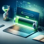 "Infographic illustrating top tips for extending laptop battery life, including adjusting screen brightness, managing power settings, and closing unused applications."