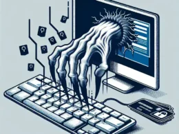 "Illustration of keylogger malware capturing keyboard input on a computer screen, highlighting cybersecurity threats and hacker tactics in the digital world."